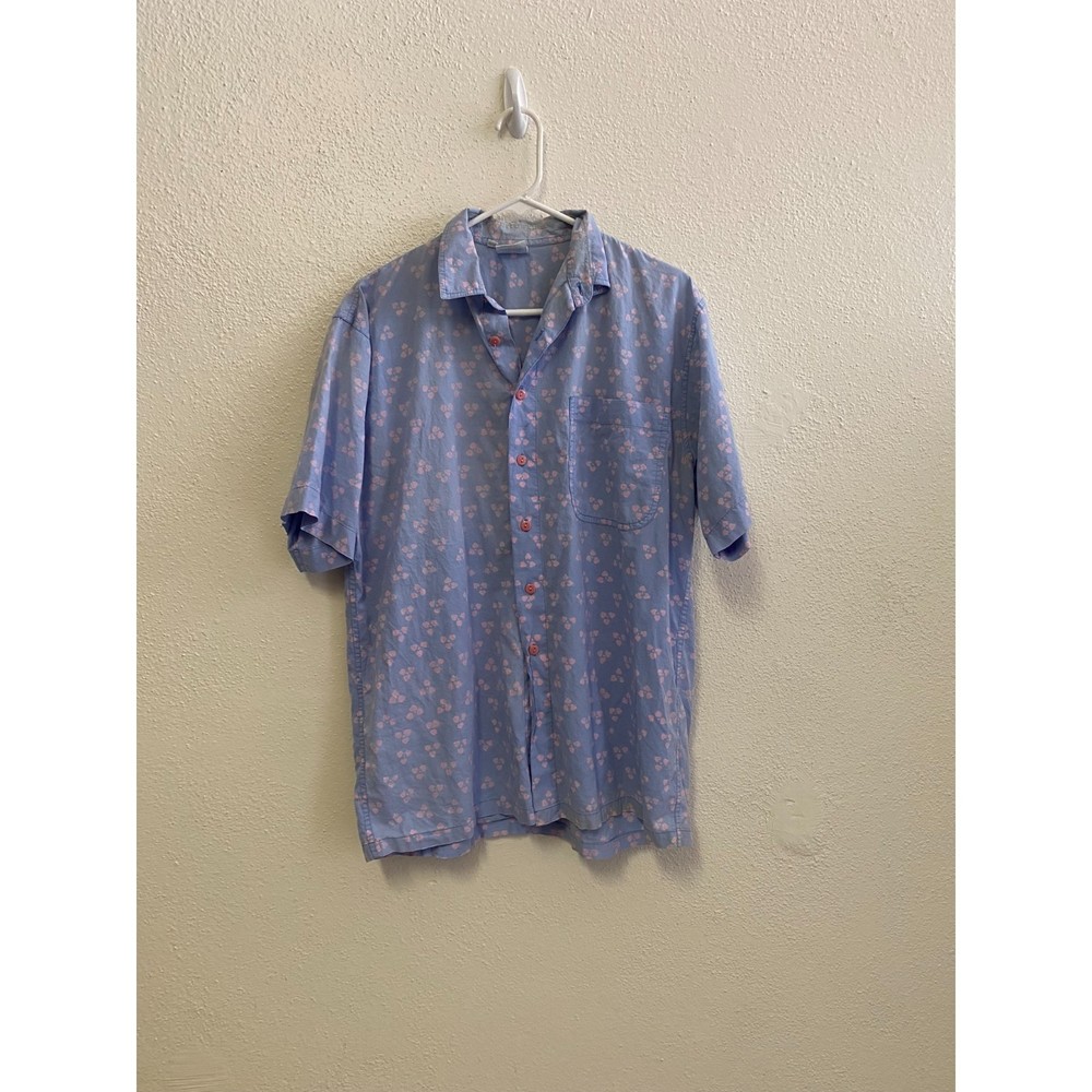 vintage Blue Ginger Hawaii 100% cotton blue pink hearts cute button up shirt